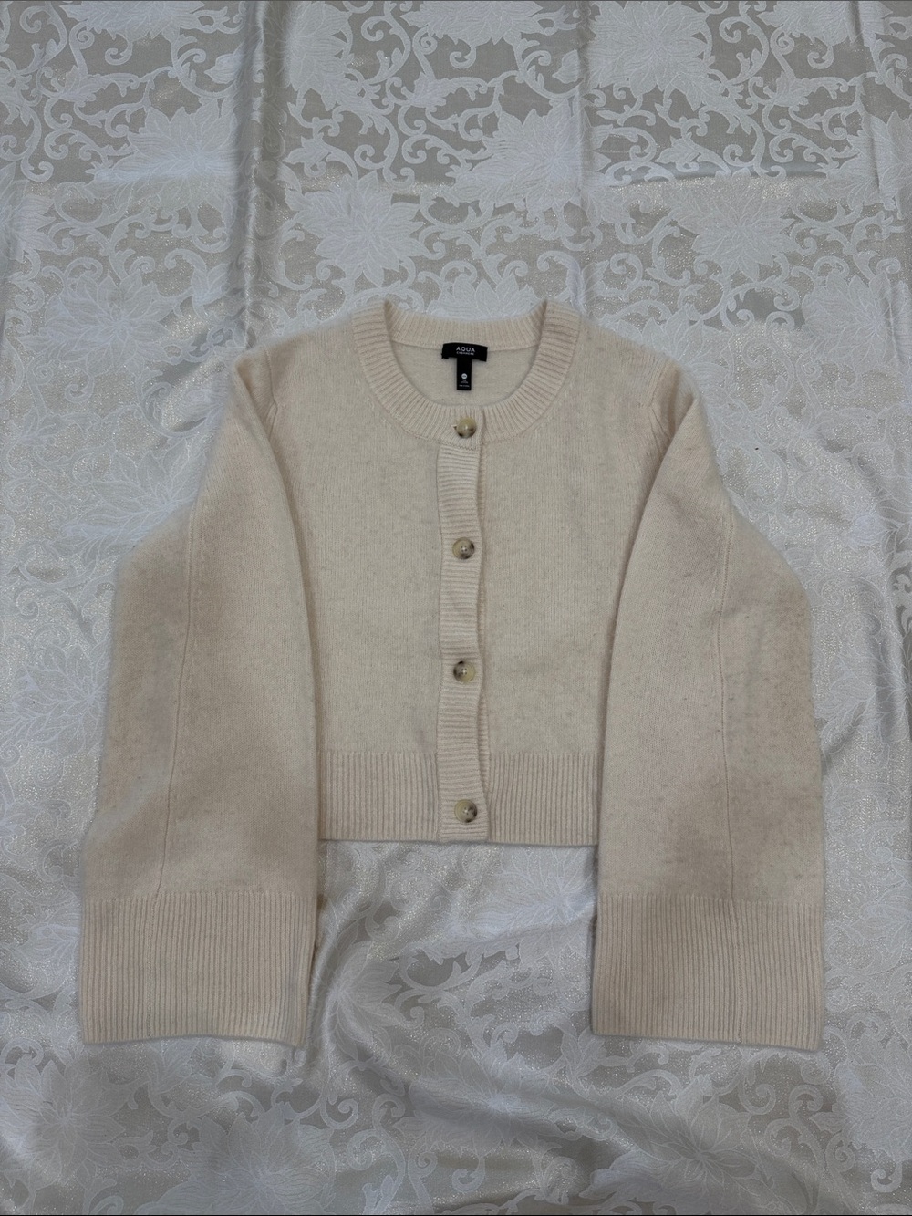 Aqua Soft Cream Cropped Button Cardigan